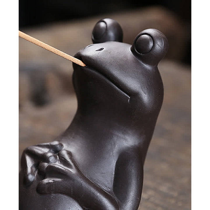 Bruciatore di incenso di guarigione spirituale in ceramica a forma di rana da meditazione - image 6
