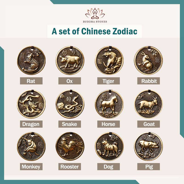 Portachiavi con decorazione in rame con zodiaco cinese e fortuna - Un set - image 14