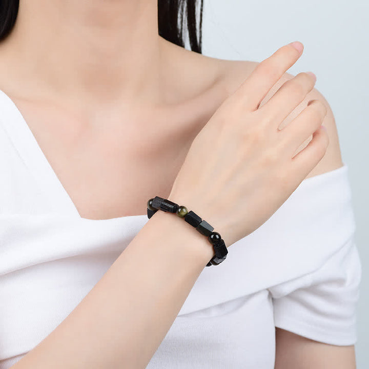 Bracciale Buddha Stones Oro Sheen Ossidiana Tormalina Nera Ricchezza