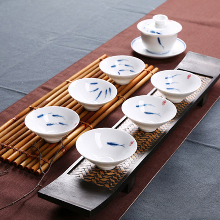 Buddha Stones Jingdezhen blu e bianco porcellana Koi Fish tazza da tè in ceramica Kung Fu tazze da tè