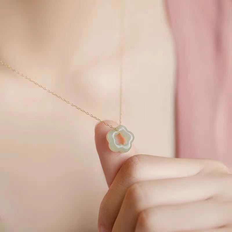 Collana con ciondolo con ciondolo floreale in giada ciano Buddha Stones , delicata giada Hetian - image 4