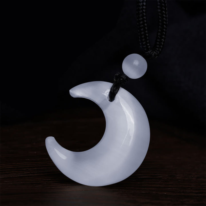 Buddha Stones Argento Naturale Lucentezza Ossidiana Selenite Cristallo Mezzaluna Yin Yang Coppia Protezione Collana Pendente - image 14
