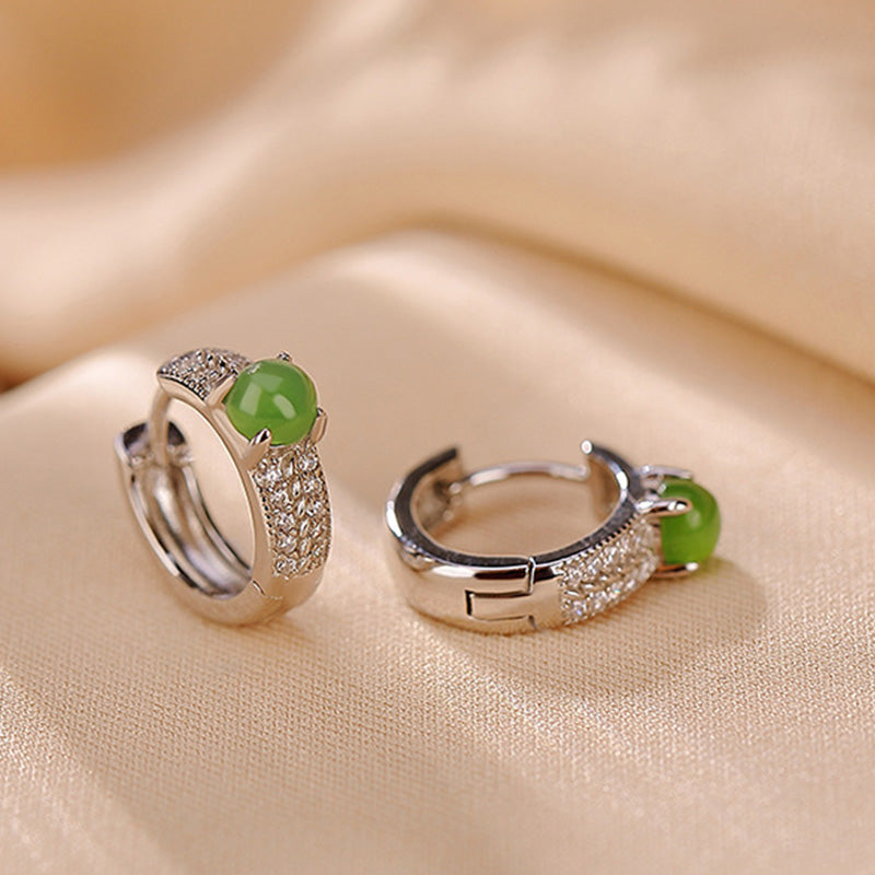 Orecchini a bottone rotondi in argento sterling 925 con Buddha Stones e giada ciano - image 5