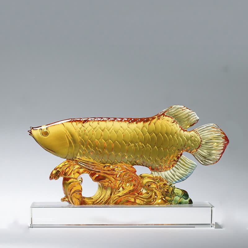 Pezzo d'arte fatto a mano in cristallo Liuli Koi Fish, decorazione per ufficio e casa - image 1