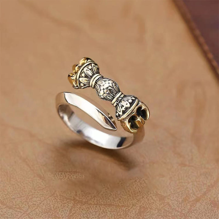 Buddha Stones Tibetano Dorje Vajra Inciso Design Rame Fortuna Ricchezza Anello Regolabile