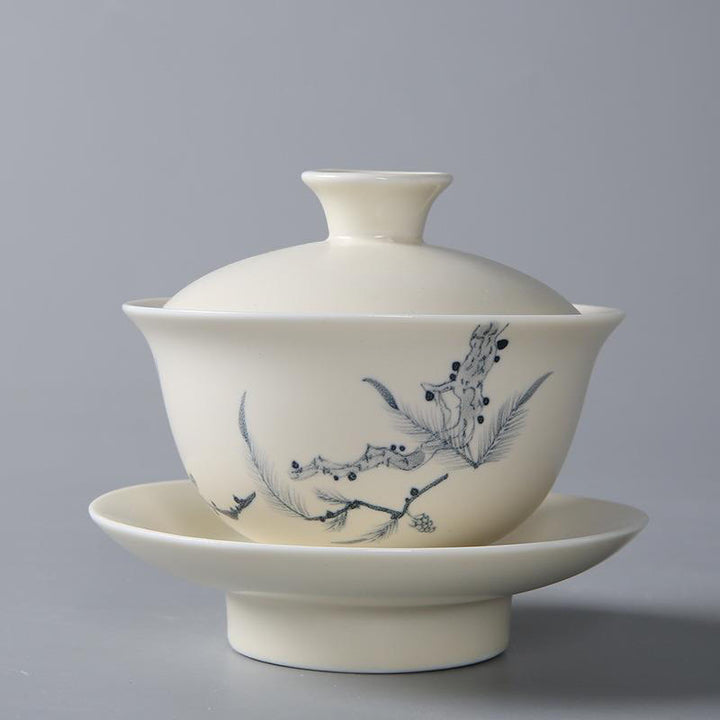 Buddha Stones dipinto a mano melograno ibisco pino loto ceramica gaiwan sancai tazza da tè kung fu tazza da tè e piattino con coperchio
