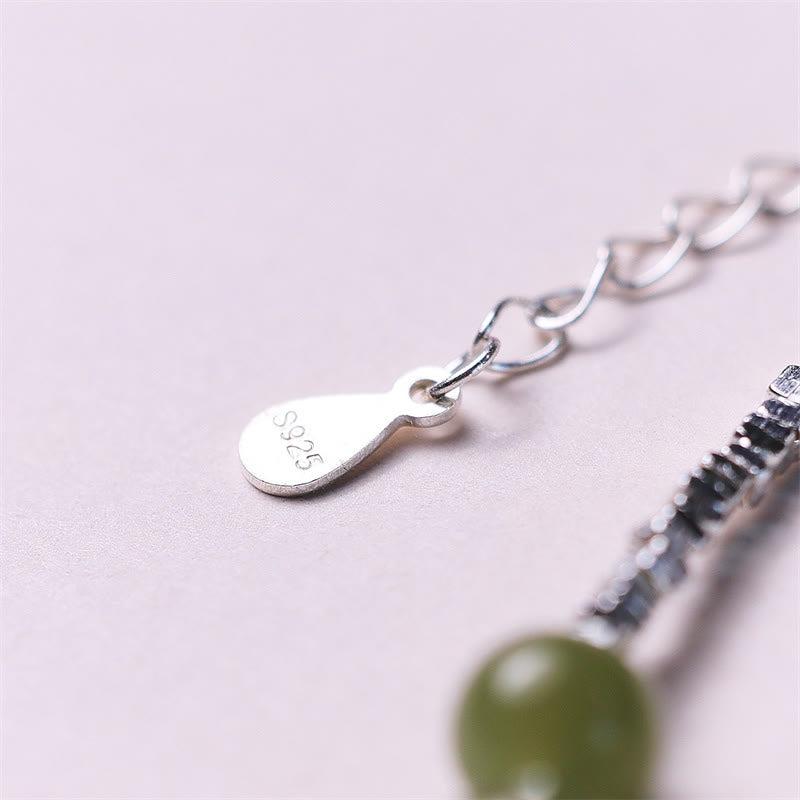 Bracciale con catena portafortuna in argento sterling 925 con perline di giada Hetian Buddha Stones - image 3