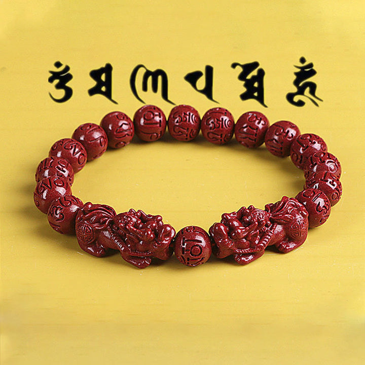 Braccialetto di perline Buddha Stones Natural Double PiXiu Cinnabar Om Mani Padme Hum Wealth Luck
