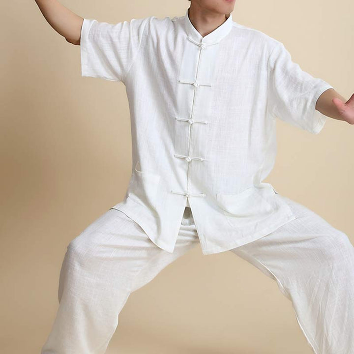 Buddha Stones Meditazione Zen Preghiera Spirituale Tai Chi Qigong Pratica Unisex Ricamo Abbigliamento Set - manica corta bianca - US14, UK/AU18, EU46 (3XL) - image 17