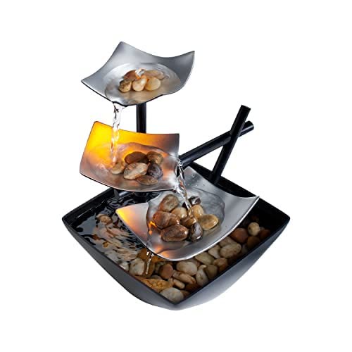 Buddha Stones Tre strati Fontana a cascata Ornamenti da tavolo di loto con rocce di fiume Decorazione da tavolo - Argento - Standard AU - image 0