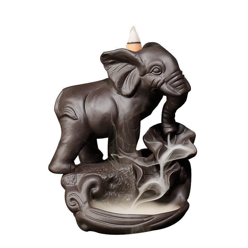 Decorazione bruciatore di incenso di guarigione della pace con fontana di fumo a riflusso in argilla viola elefante tibetano