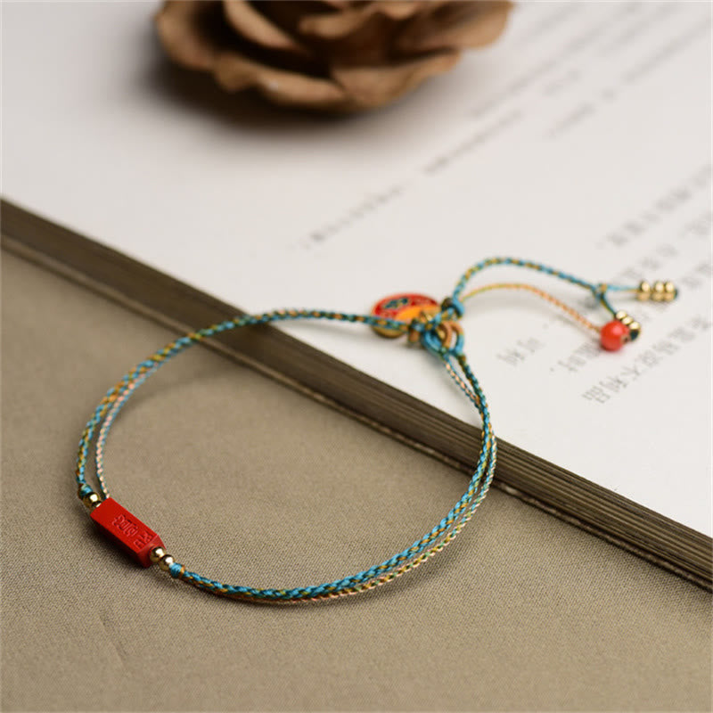 Braccialetto a doppio strato intrecciato con treccia di benedizione Buddha Stones Cinnabar fatto a mano come si desidera