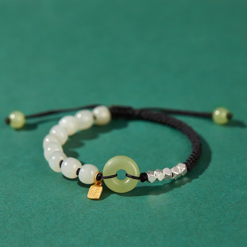Braccialetto con ciondolo di fortuna e felicità con perline e fibbia della pace in giada Hetian in argento sterling 925 Buddha Stones - Nero - image 10