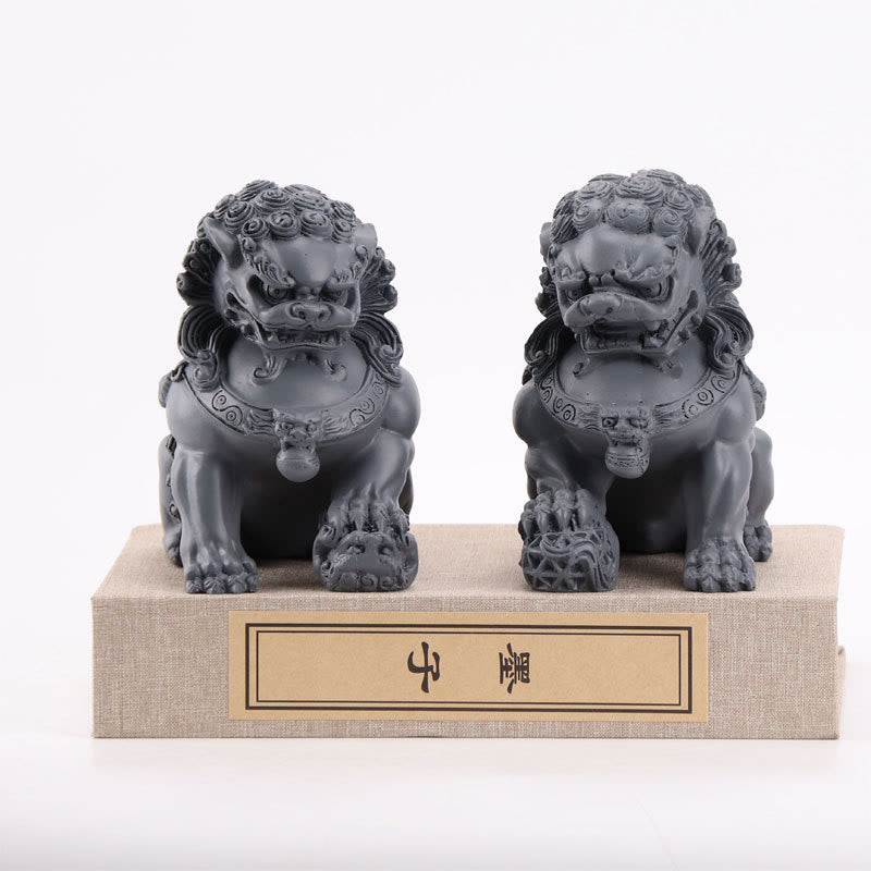 2 pezzi Statua di leone Coraggio Forza Resina Decorazione per casa e ufficio - Una coppia di leoni grigi - image 10
