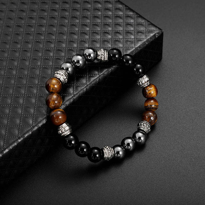 Braccialetto portafortuna e curativo con occhio di tigre e ematite Buddha Stones - image 5