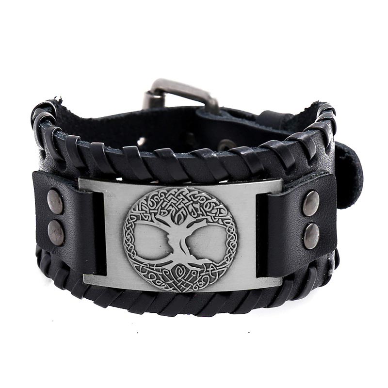Buddha Stones Bracciale in pelle con albero della vita portafortuna - Argenteo - image 3