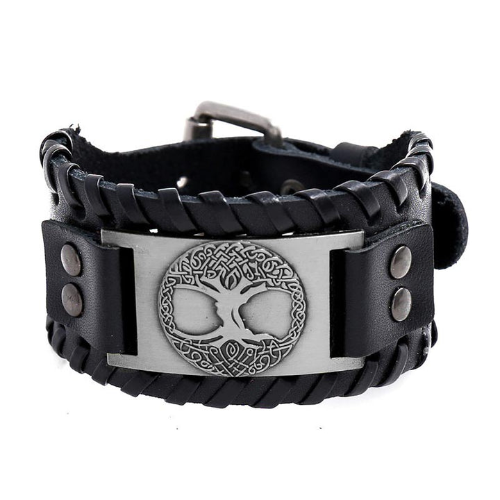 Buddha Stones Bracciale in pelle con albero della vita portafortuna - Argenteo - image 3