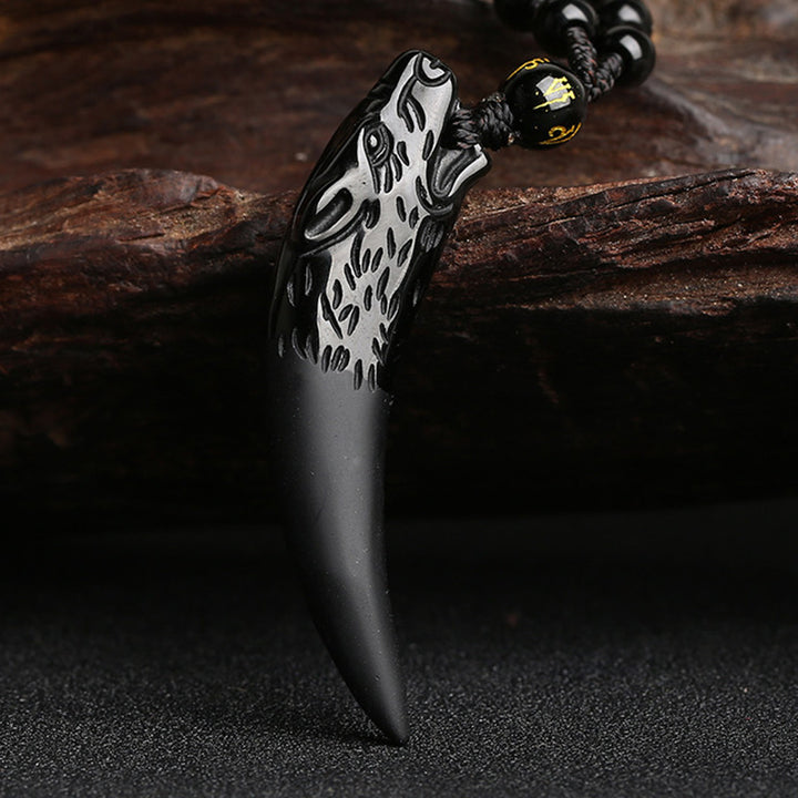 Buddha Stones Ossidiana naturale di ghiaccio Modello dente di lupo Collana pendente coraggio - image 2