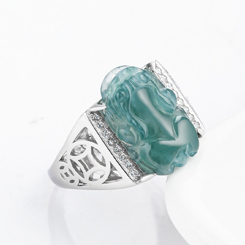 Anello di fortuna in argento sterling 925 Buddha Stones, Fengshui, ricchezza, prosperità, giada PiXiu - image 8