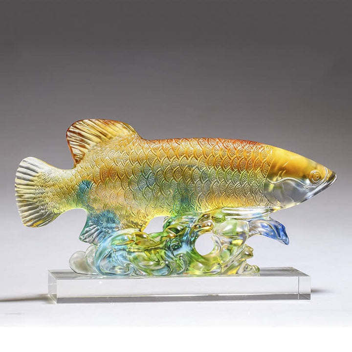 Pezzo d'arte fatto a mano in cristallo Liuli Koi Fish, decorazione per ufficio e casa - image 0