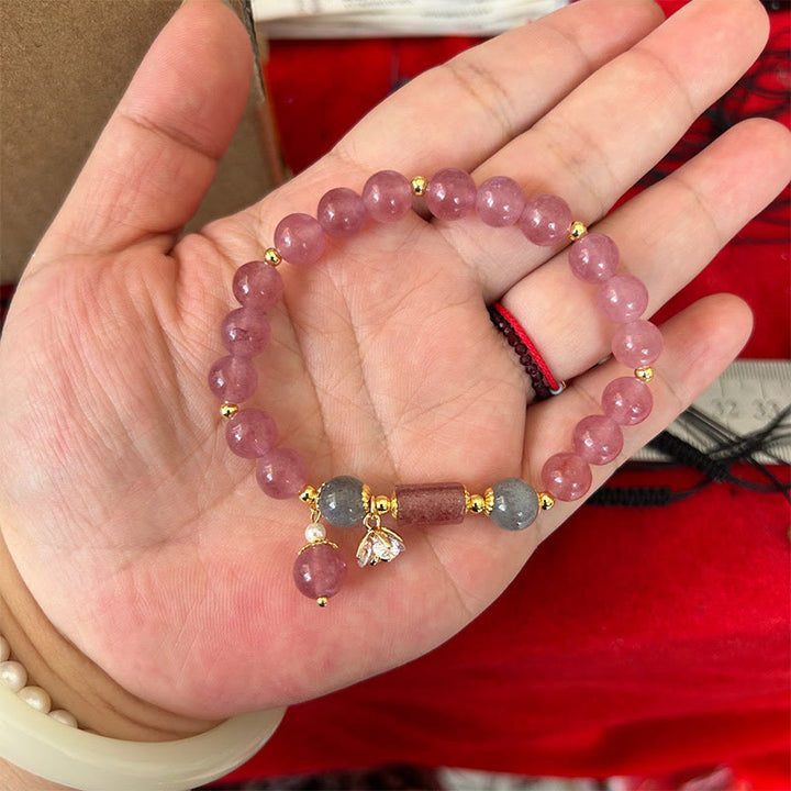 Braccialetto con ciondolo positivo a forma di fiore in zircone naturale al quarzo fragola Buddha Stones