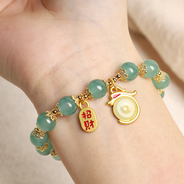 Buddha Stones Anno del Drago Agata Rossa Avventurina Verde Fibbia della Pace Carattere Fu Bracciale Fortunato