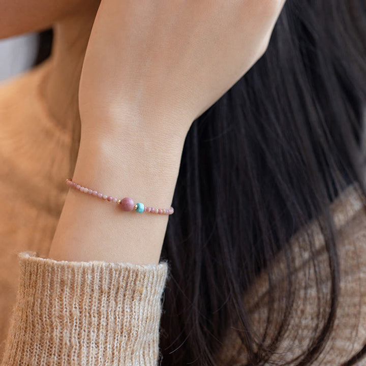 Bracciale a catena con energia amorevole in rodonite naturale placcato oro 14K Buddha Stones