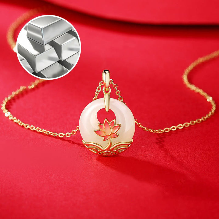Collana con ciondolo a forma di fiore di loto in giada bianca Hetian, in argento sterling 925, Buddha Stones - image 5