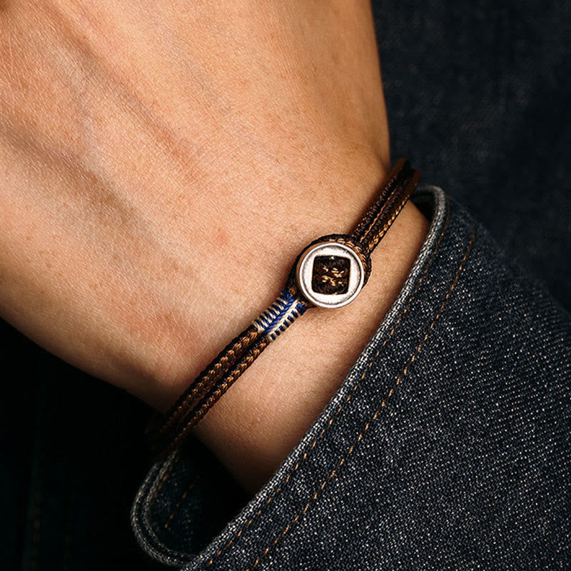 Braccialetto con cordino intrecciato di protezione con bottone fatto a mano in argento sterling 925 Buddha Stones - image 7