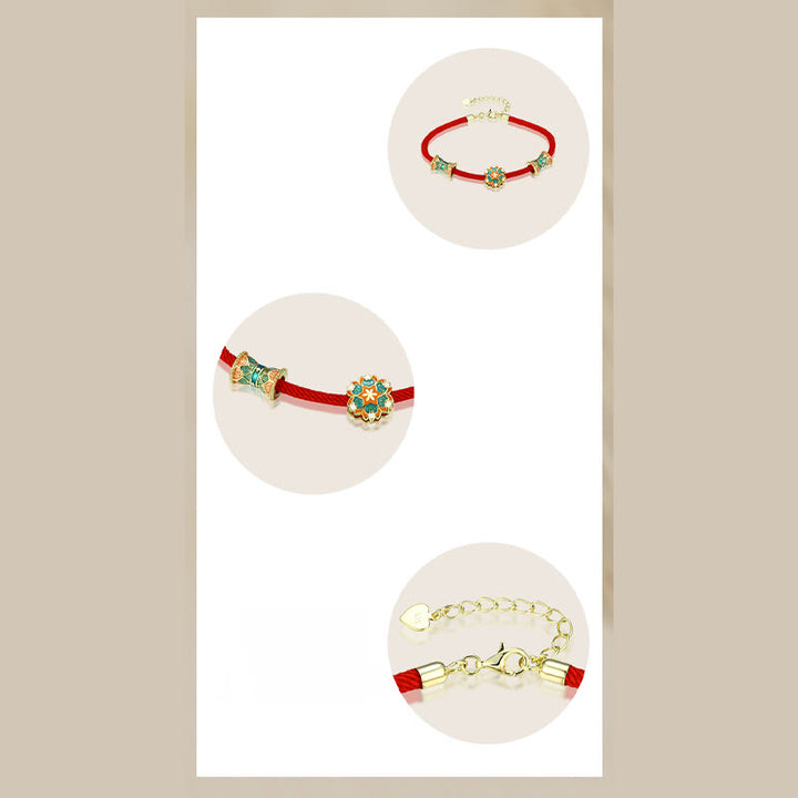 Buddha Stones Dunhuang 925 Sterling Silver Lotus Drum Nuovo inizio Braccialetto in corda rossa - image 9