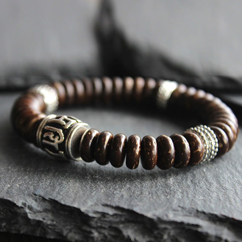 Braccialetto positivo Buddha Stones Natural Tibetan Coconut Shell Om Mani Padme Hum