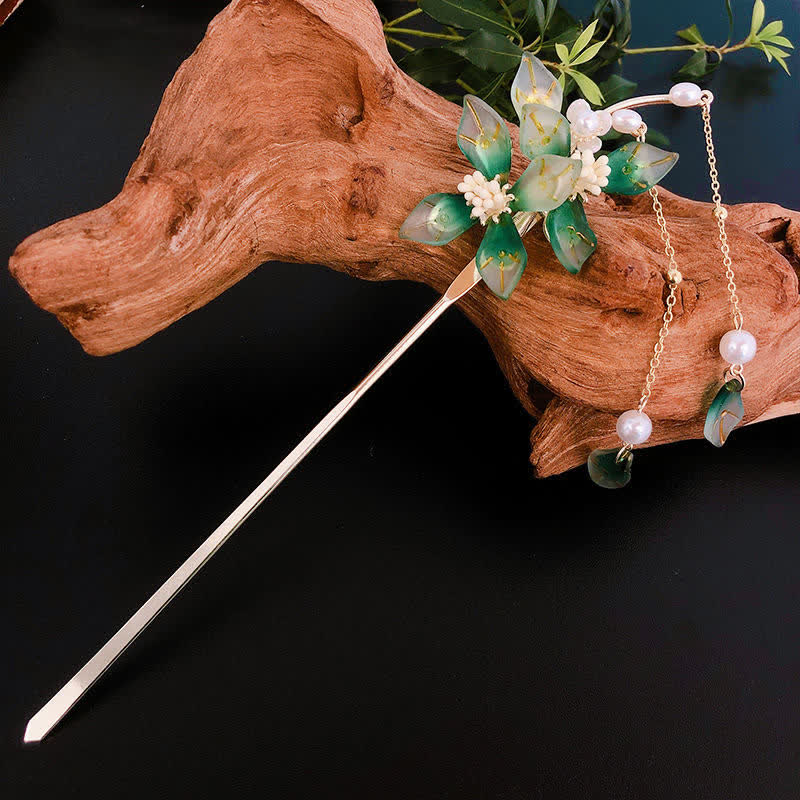 Forcina per capelli con nappa di pace, foglia e perla