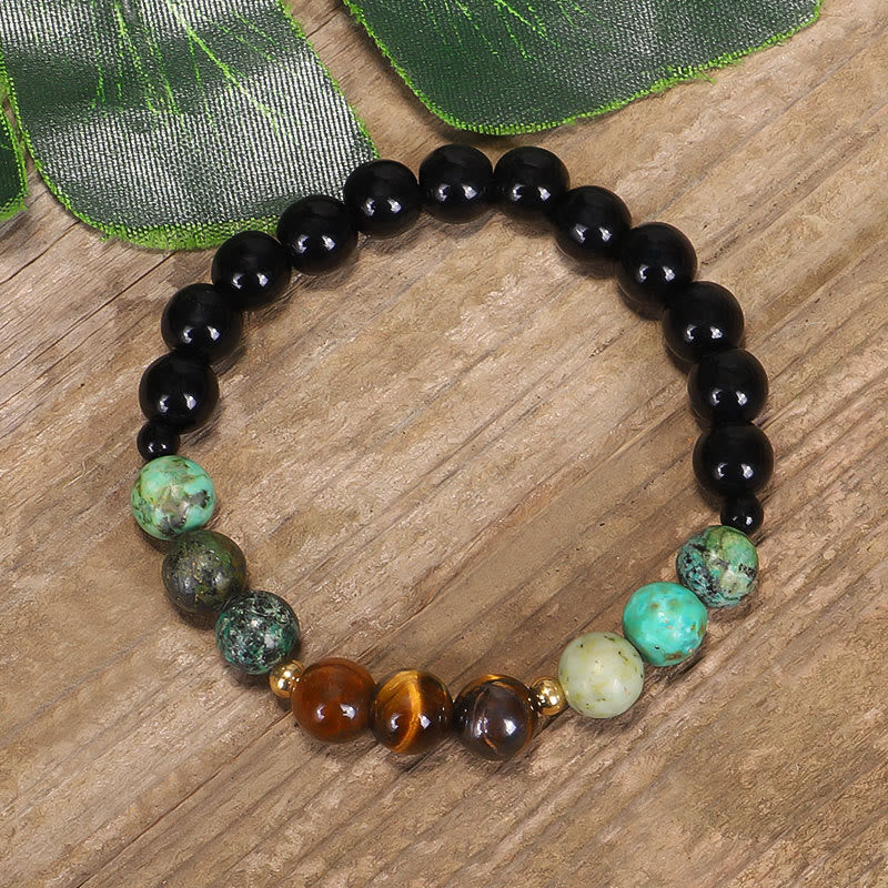 Buddha Stones 108 Mala Beads Pietra naturale Occhio di tigre Turchese Protezione Forza Bracciale Collana