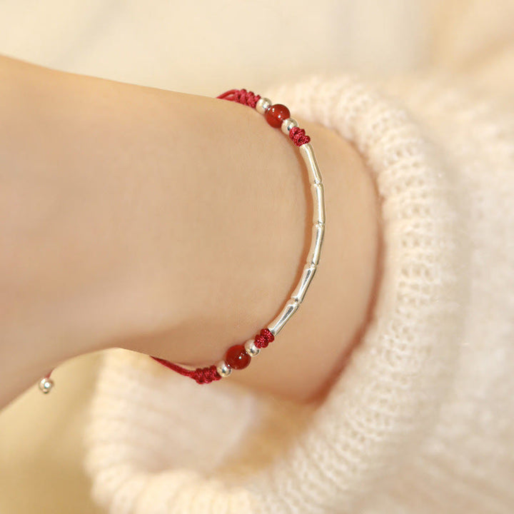 Braccialetto intrecciato con perline di protezione in argento sterling 925 Buddha Stones, agata bianca e agata rossa - Agata rossa (circonferenza del polso 14-17 cm) - image 5