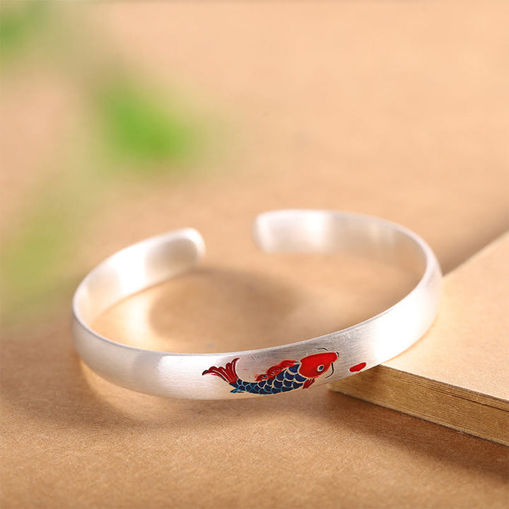 Braccialetto con polsino portafortuna in argento sterling 999 con pesce koi Buddha Stones - Pesce Koi (Fortuna♥Prosperità) - image 0