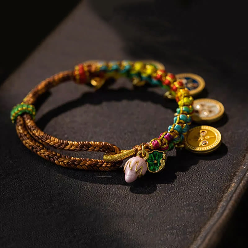Braccialetto intrecciato con corda colorata tibetana Buddha Stones Five God of Wealth Luck