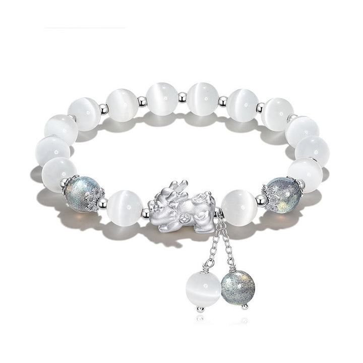 Braccialetto di supporto PiXiu in quarzo fragola con pietra lunare naturale occhio di gatto Buddha Stones