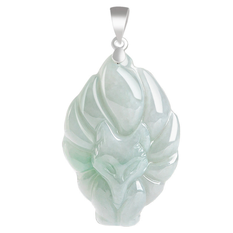 Collana con ciondolo in acciaio al titanio e catena in giada naturale con volpe a nove code Buddha Stones - image 9