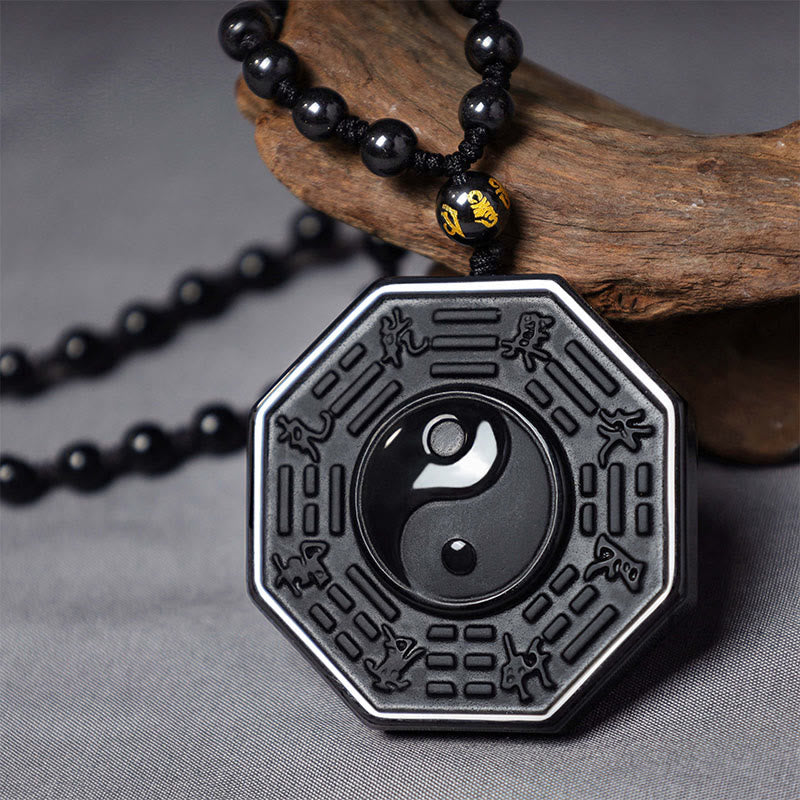 Buddha Stones Collana con ciondolo Yin Yang in pietra di ossidiana nera - image 1