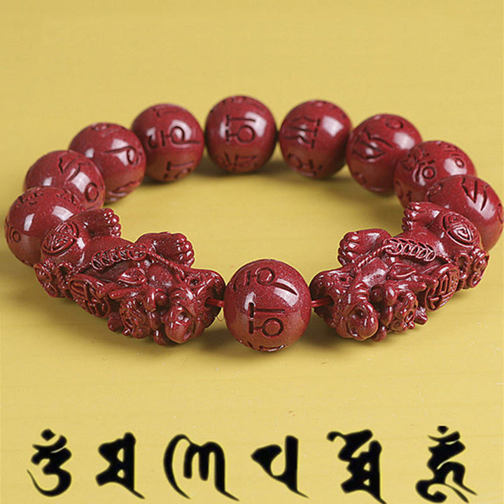 Braccialetto di perline Buddha Stones Natural Double PiXiu Cinnabar Om Mani Padme Hum Wealth Luck