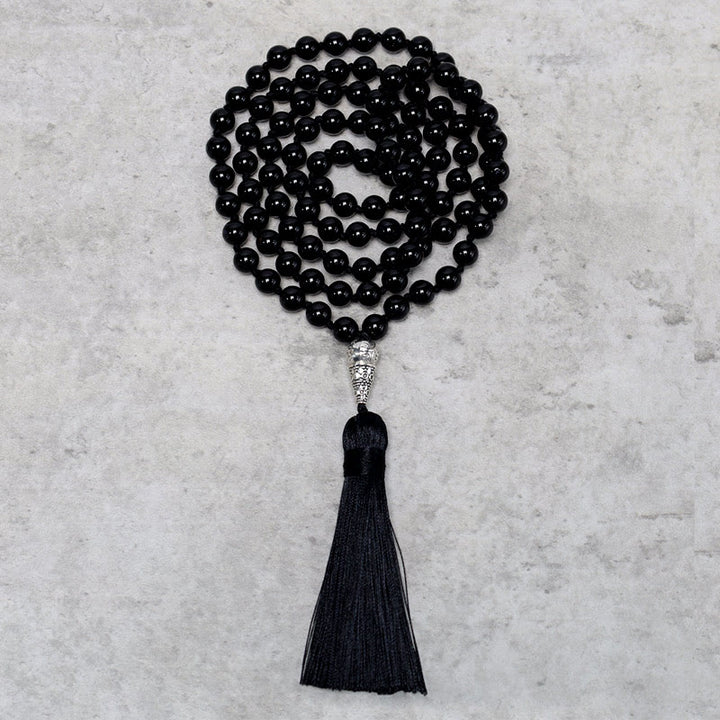 Buddha Stones 108 Mala Perle di Onice Nero Yoga Meditazione Preghiera Collana