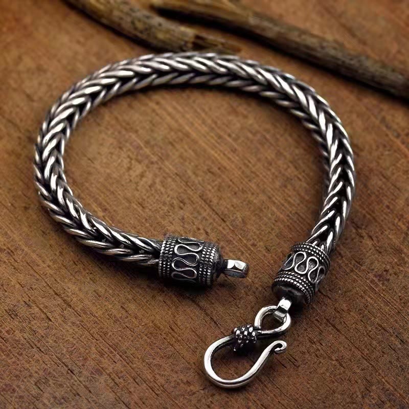 Bracciale con fibbia della ricchezza intrecciata a forma di chiglia di drago vintage Buddha Stones
