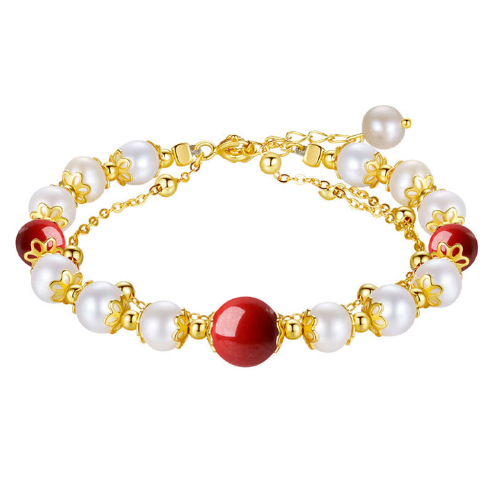 Bracciale a catena a doppio strato con perle di cinabro e argento sterling 925 Buddha Stones - image 9