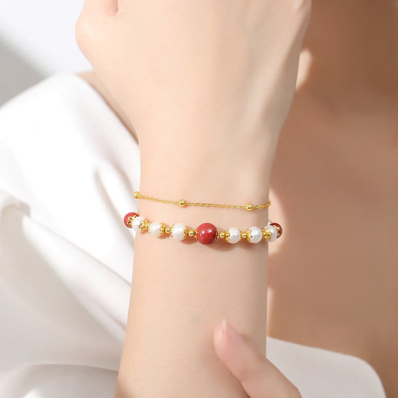 Bracciale a catena a doppio strato con perle di cinabro e argento sterling 925 Buddha Stones - image 2