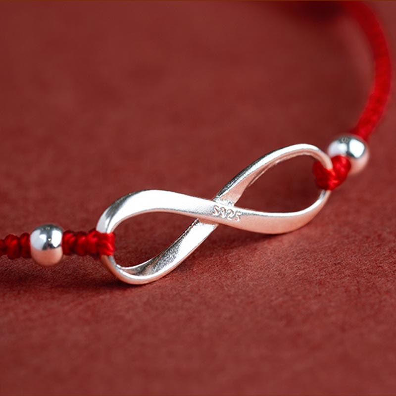 Buddha Stones 925 Sterling Silver Endless Knot Protezione Fortuna Braccialetto Cavigliera Corda Rossa - image 7