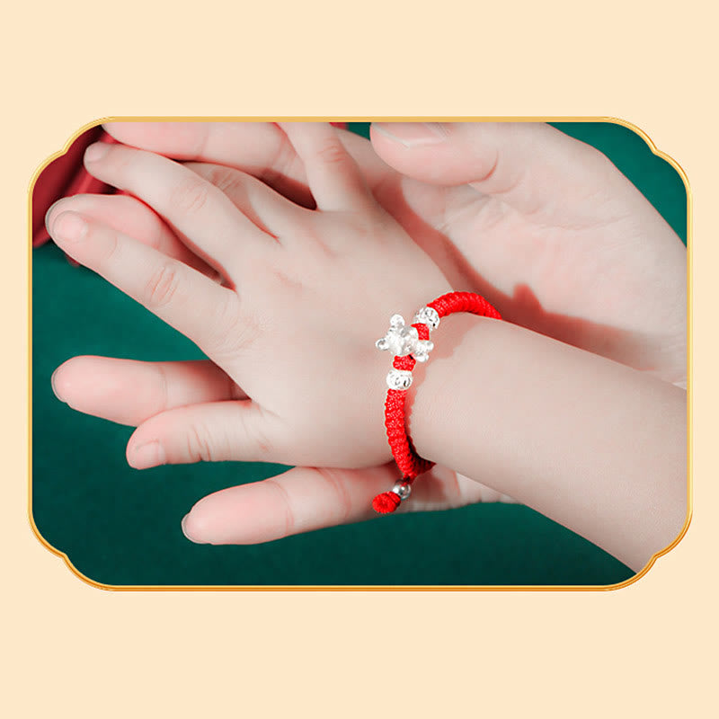Braccialetto per bambini fatto a mano in corda rossa con Buddha Stones, in argento sterling 999, con zodiaco cinese - image 5