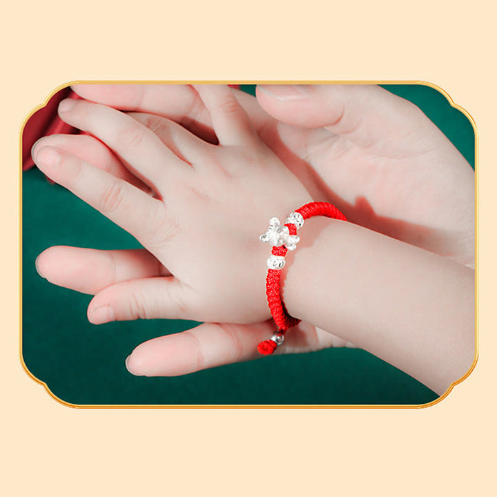 Braccialetto per bambini fatto a mano in corda rossa con Buddha Stones, in argento sterling 999, con zodiaco cinese - image 5