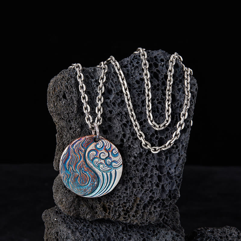 Collana con ciondolo in argento sterling 990 con Buddha Stones, equilibrio tra acqua e fuoco, Yin Yang - image 1