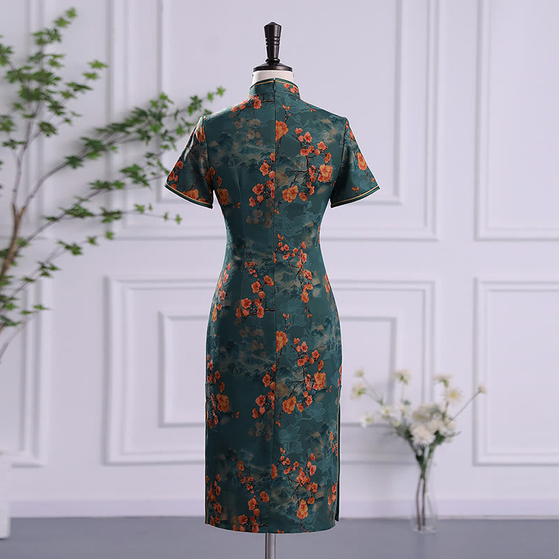 Abito da donna in cheongsam con stampa di piume di peonia e fiori di loto retrò Buddha Stones - image 2