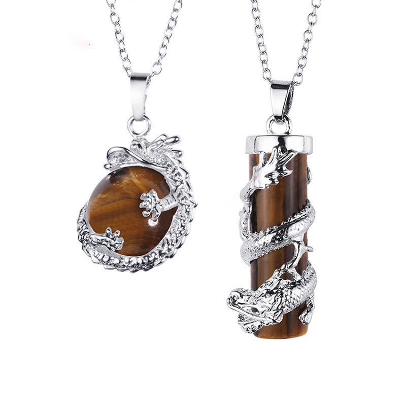 Buddha Stones 2 pezzi drago avvolto palla rotonda pietra preziosa coppia collana pendente